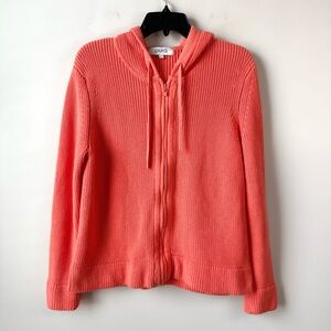 Pura Cashmere Supima Cotton Fisherman Hoodie Coral Orange L